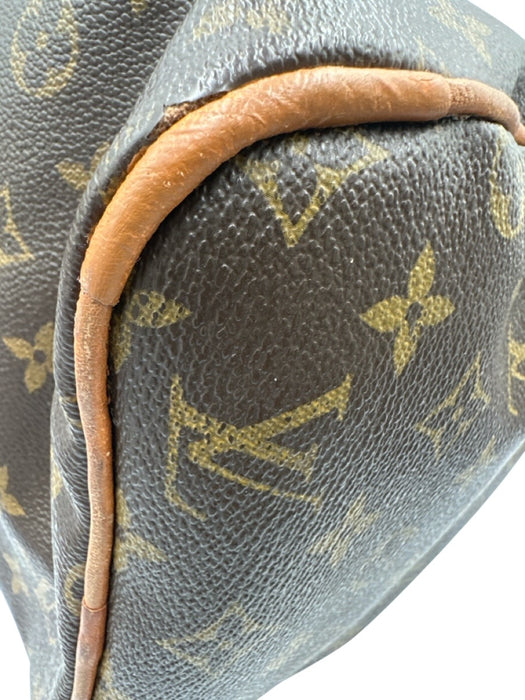 Louis Vuitton Brown Coated Canvas Monogram Leather Trim Zip Top Hand Bag Brown / 30