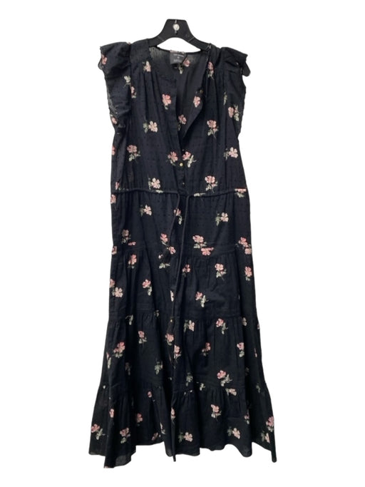 Ulla Johnson Size 2 Black & Multi Cotton 3/4 Button Tie Waist Maxi Floral Dress Black & Multi / 2