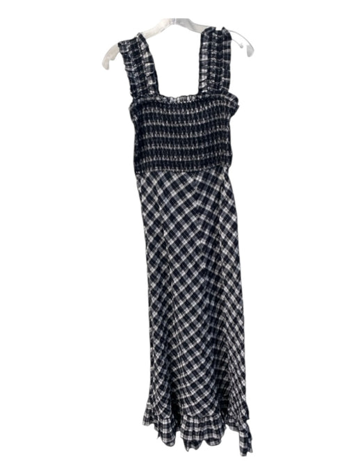 Ganni Size 36 Black & White Cotton Blend Sleeveless smocked Plaid Maxi Dress Black & White / 36