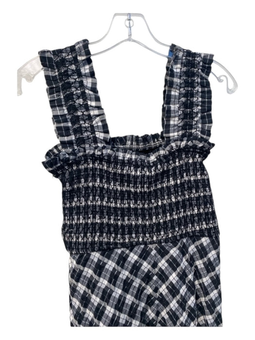 Ganni Size 36 Black & White Cotton Blend Sleeveless smocked Plaid Maxi Dress Black & White / 36