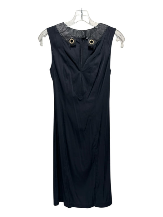 Gucci Size 38 Midnight Black Silk & Nylon Sleeveless Leather Detail Mini Dress Midnight Black / 38