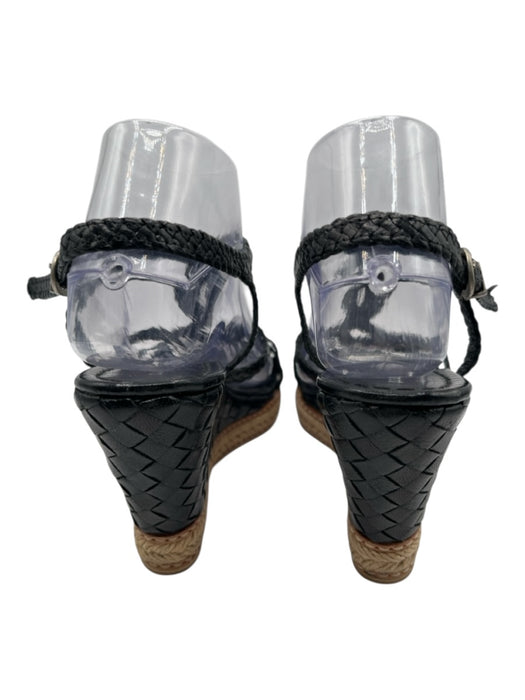 Pons Quintana Shoe Size 39 Black Leather Braided Espadrille Wedge Woven Sandals Black / 39