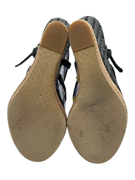 Pons Quintana Shoe Size 39 Black Leather Braided Espadrille Wedge Woven Sandals Black / 39