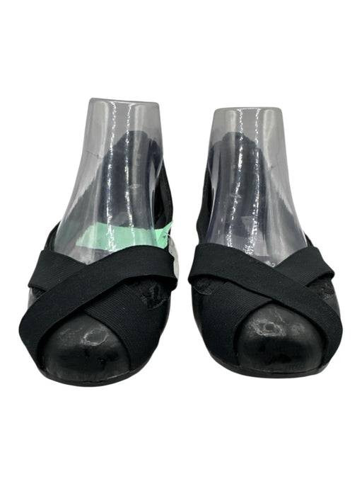 Stella McCartney Black Faux Leather Elastic Criss Cross Round Toe Flats Black