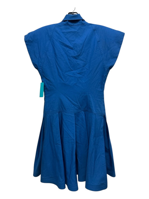Dior Size L Blue Cotton Half Button Shoulder Pads Sleeveless Peplum Dress Blue / L