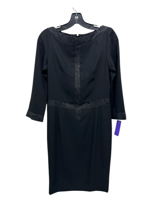 L'Wren Scott Size 46 Black Polyester Blend Lace Accents Boat Neck Sheath Dress Black / 46