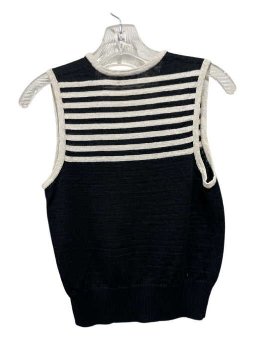 Saint Laurent Size M Black & Beige Linen Blend ribbed hem Stripe V Neck Sweater Black & Beige / M