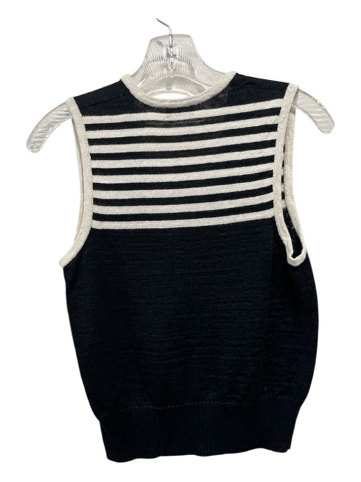 Saint Laurent Size M Black & Beige Linen Blend ribbed hem Stripe V Neck Sweater Black & Beige / M