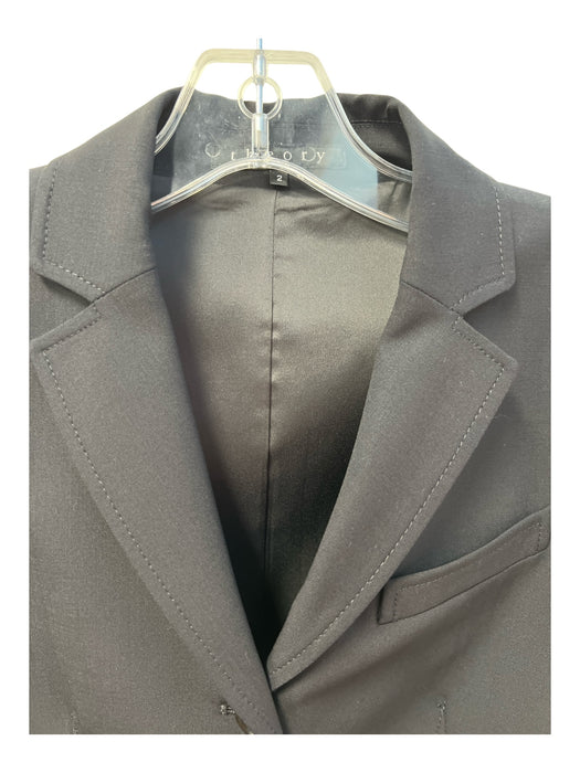 Theory Size 2 Black Wool Blend Lapel Front Pockets Button Detail Blazer Jacket Black / 2