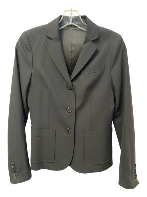 Theory Size 2 Black Wool Blend Lapel Front Pockets Button Detail Blazer Jacket Black / 2