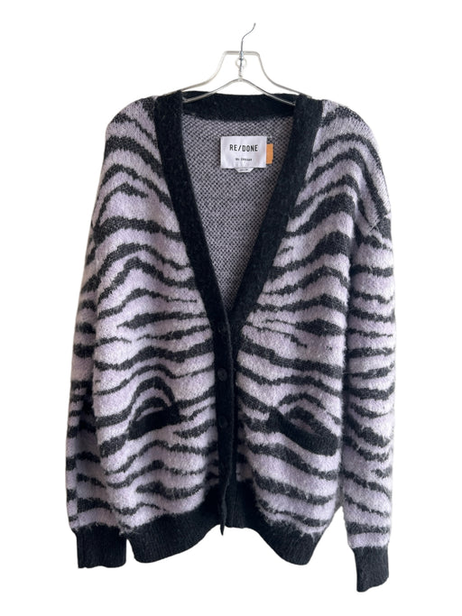 RE/DONE Size M Gray & Animal Print Wool Blend 5 Button Long Sleeve Cardigan Gray & Animal Print / M