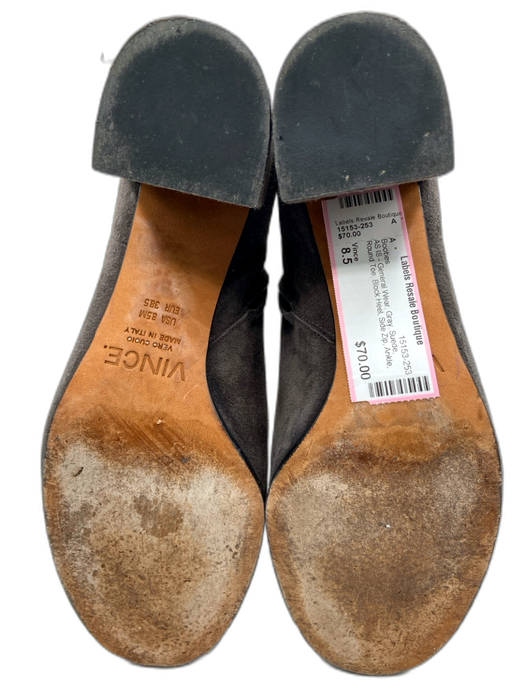 Vince Shoe Size 8.5 Gray Suede Round Toe Block Heel Side Zip Ankle Booties Gray / 8.5