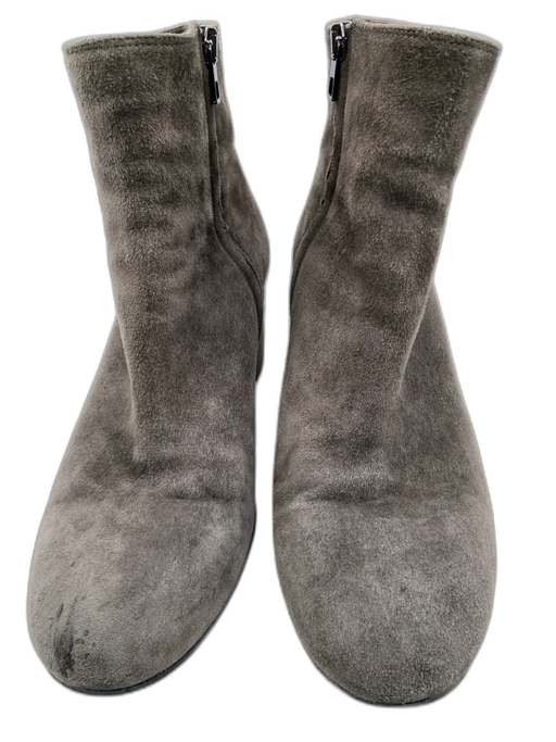 Vince Shoe Size 8.5 Gray Suede Round Toe Block Heel Side Zip Ankle Booties Gray / 8.5