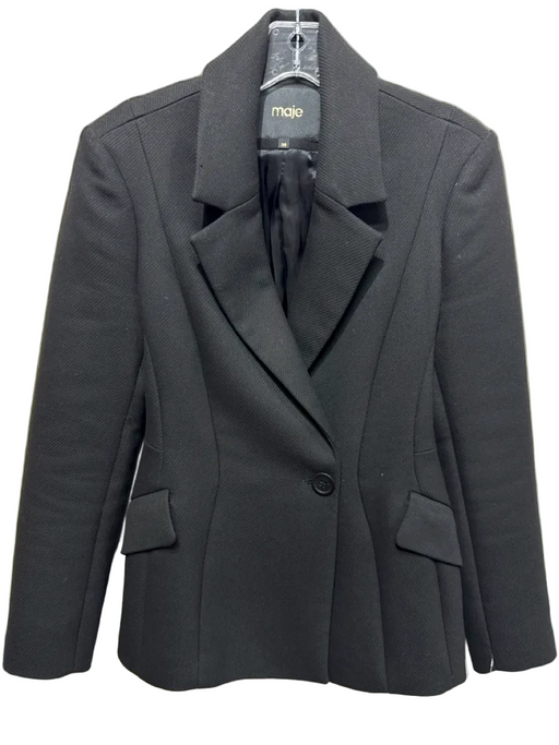 Maje Size S / 36 Black Polyester Blend Single Breasted Flap Pockets Jacket Black / S / 36