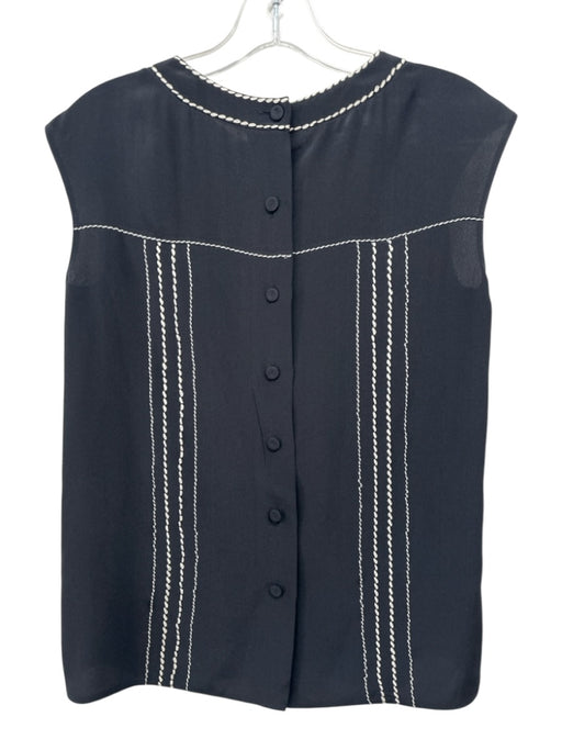 Prada Size 38 Black & Cream Silk Contrast Stitching Button Up Sleeveless Top Black & Cream / 38
