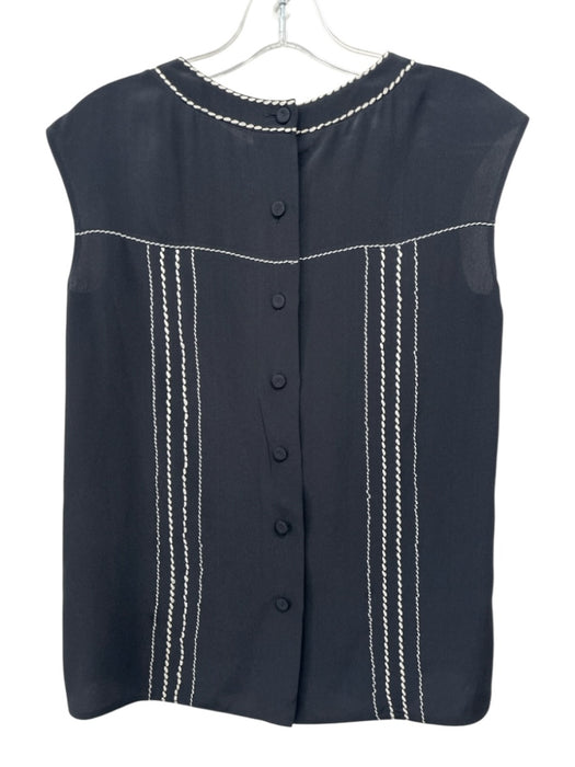 Prada Size 38 Black & Cream Silk Contrast Stitching Button Up Sleeveless Top Black & Cream / 38