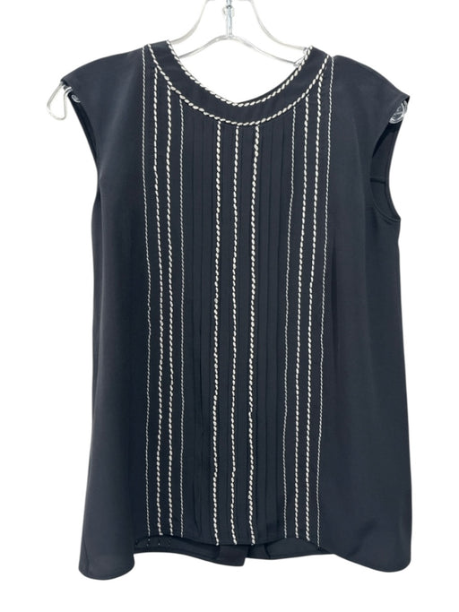 Prada Size 38 Black & Cream Silk Contrast Stitching Button Up Sleeveless Top Black & Cream / 38