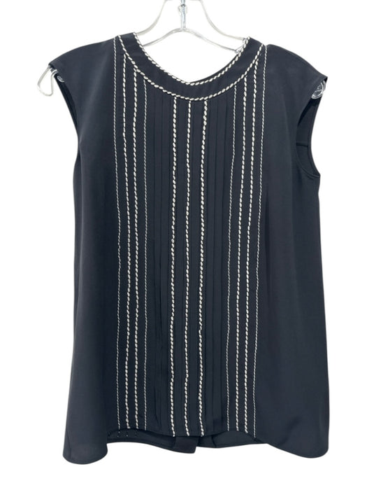 Prada Size 38 Black & Cream Silk Contrast Stitching Button Up Sleeveless Top Black & Cream / 38