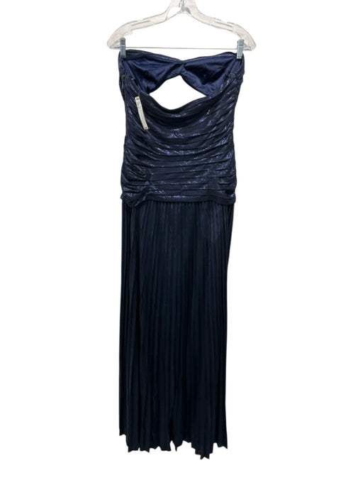 Retrofete Size M Navy Polyester Sleeveless Shimmer Ruffle Side Zip Gown Navy / M