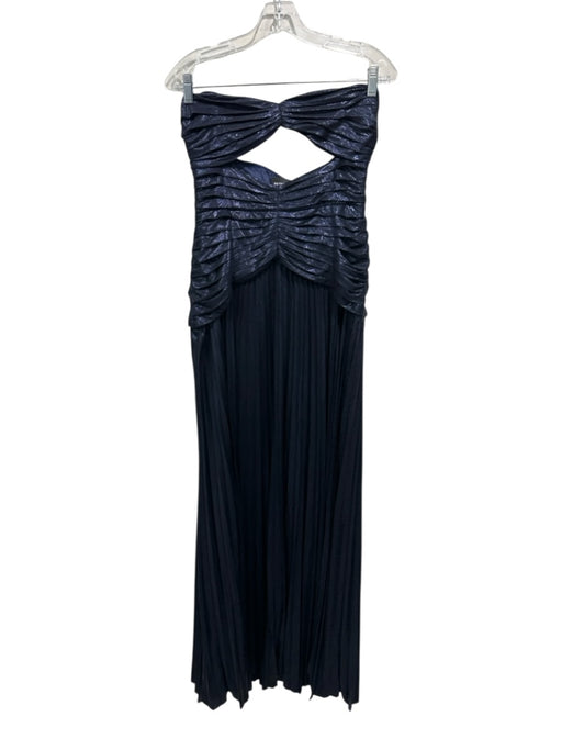 Retrofete Size M Navy Polyester Sleeveless Shimmer Ruffle Side Zip Gown Navy / M