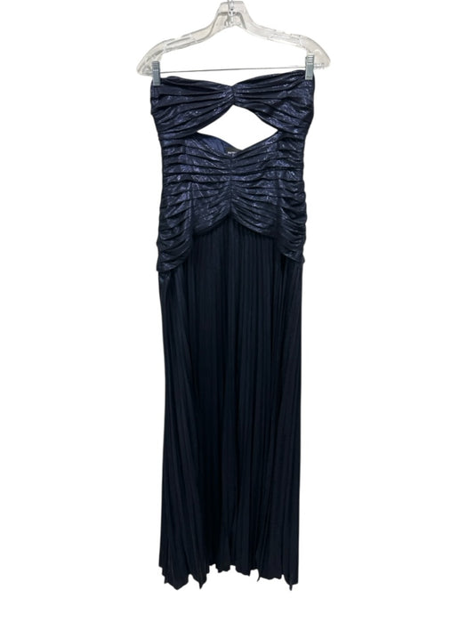 Retrofete Size M Navy Polyester Sleeveless Shimmer Ruffle Side Zip Gown Navy / M