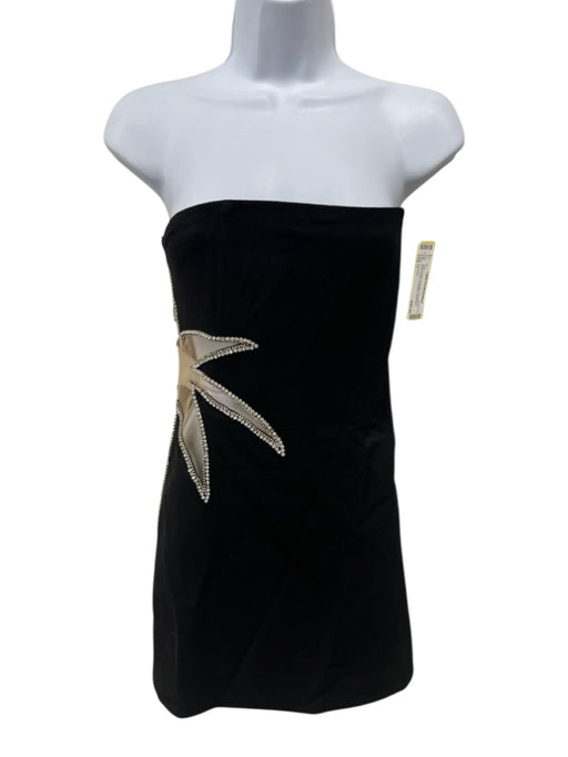Retrofete Size L Black & Multi Polyester Rhinestone Mesh Detail Strapless Dress Black & Multi / L