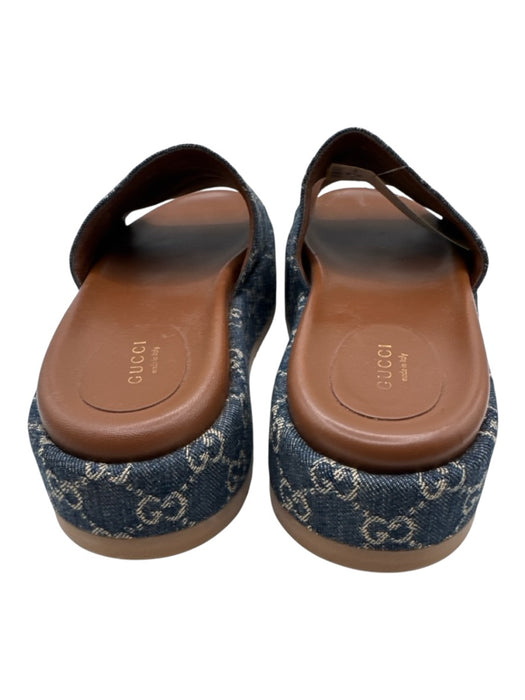 Gucci Shoe Size 39 Navy & Brown Canvas & Leather open toe Platform Sandals Navy & Brown / 39
