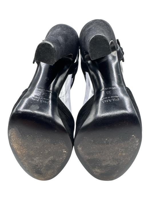 Prada Shoe Size 38 Black Leather Upper Suede & Patent Ankle Strap Sandals Black / 38