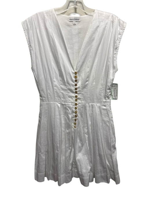 Karina Grimaldi Size S White Cotton Sleeveless Gold Button Detail Pleated Dress White / S