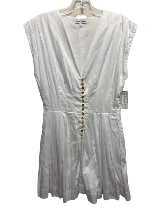 Karina Grimaldi Size S White Cotton Sleeveless Gold Button Detail Pleated Dress White / S