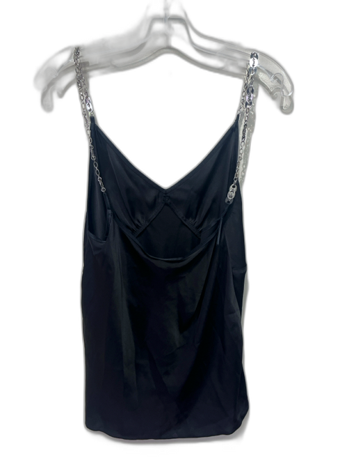 Paco Rabanne Size 40 Black & Silver Polyester V Neck Silver Chain Detail Top Black & Silver / 40