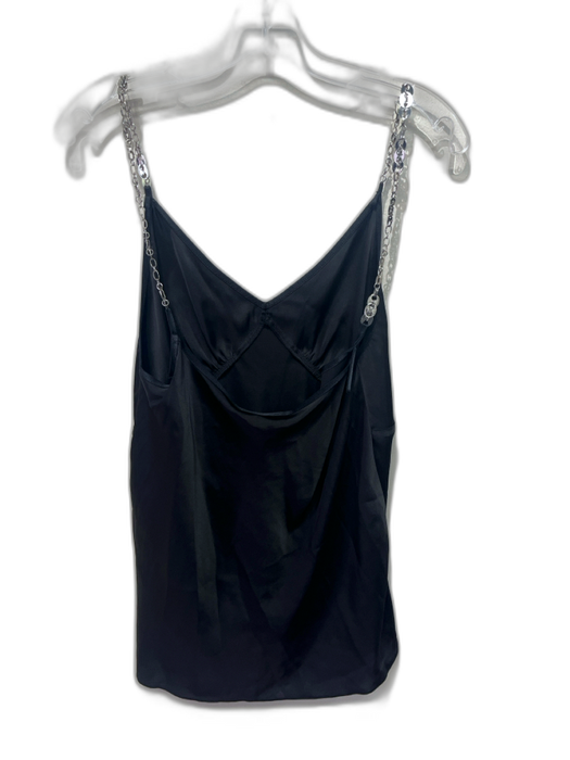 Paco Rabanne Size 40 Black & Silver Polyester V Neck Silver Chain Detail Top Black & Silver / 40