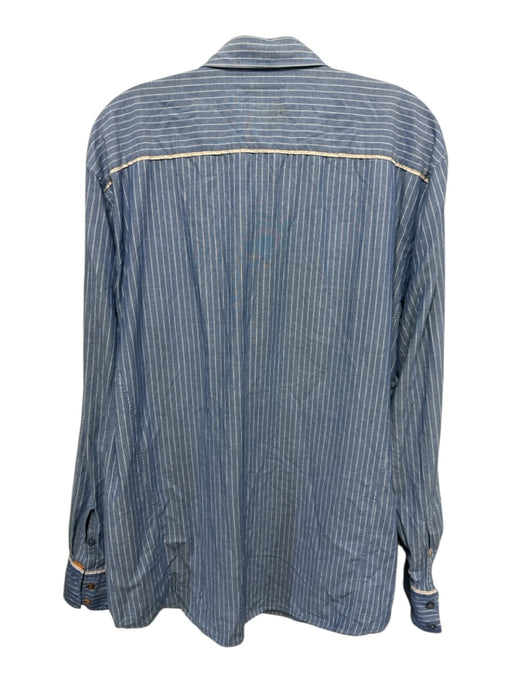 Boss Orange Size XXL Chambray & White Cotton Long Sleeve Vertical Stripes Top Chambray & White / XXL