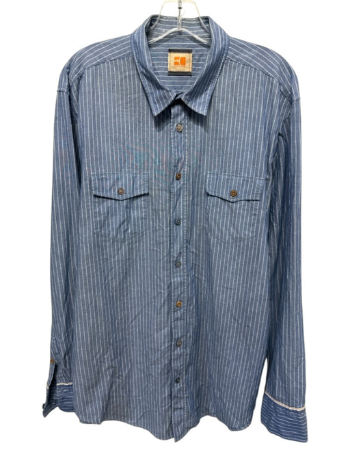 Boss Orange Size XXL Chambray & White Cotton Long Sleeve Vertical Stripes Top Chambray & White / XXL
