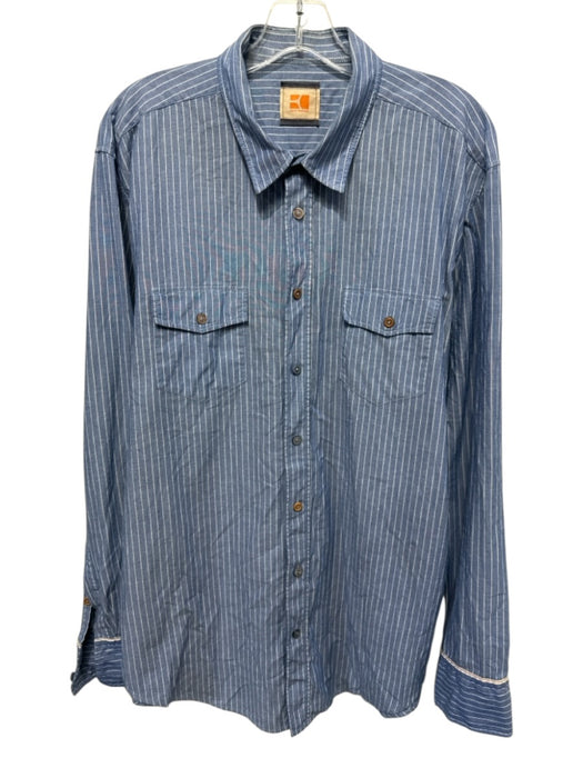 Boss Orange Size XXL Chambray & White Cotton Long Sleeve Vertical Stripes Top Chambray & White / XXL