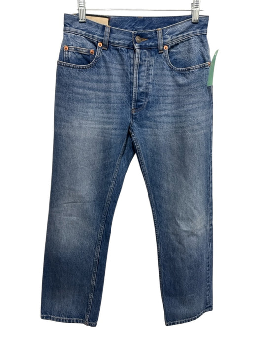Gucci Size 22 Med Wash Cotton Denim Button Fly Mid Rise Whiskering Jeans Med Wash / 22