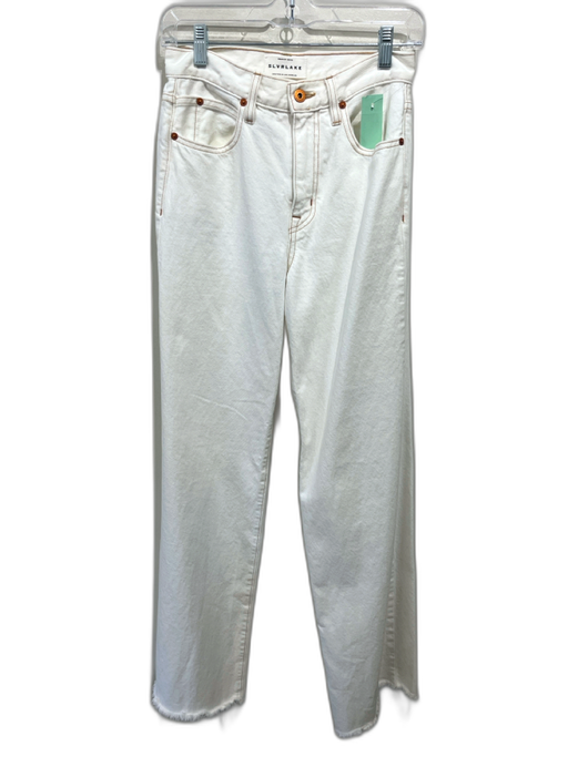 Slvrlake Size 25 White Cotton Denim Contrast Stitch High Waist Wide Leg Jeans White / 25