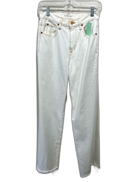 Slvrlake Size 25 White Cotton Denim Contrast Stitch High Waist Wide Leg Jeans White / 25