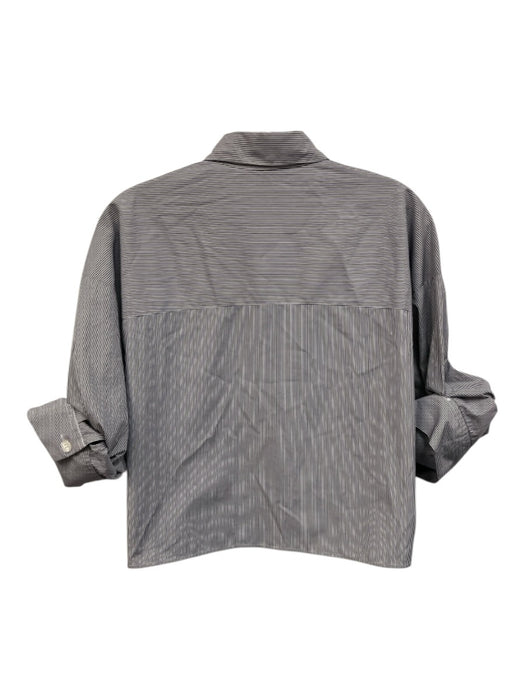 TWP Size XS/S Navy & white Cotton Short Sleeve Striped Button Front Cropped Top Navy & white / XS/S