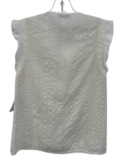 Emilio Pucci Size Est Small White Cotton Ruffle Cap Sleeve Cut Out Tie Neck Top White / Est Small