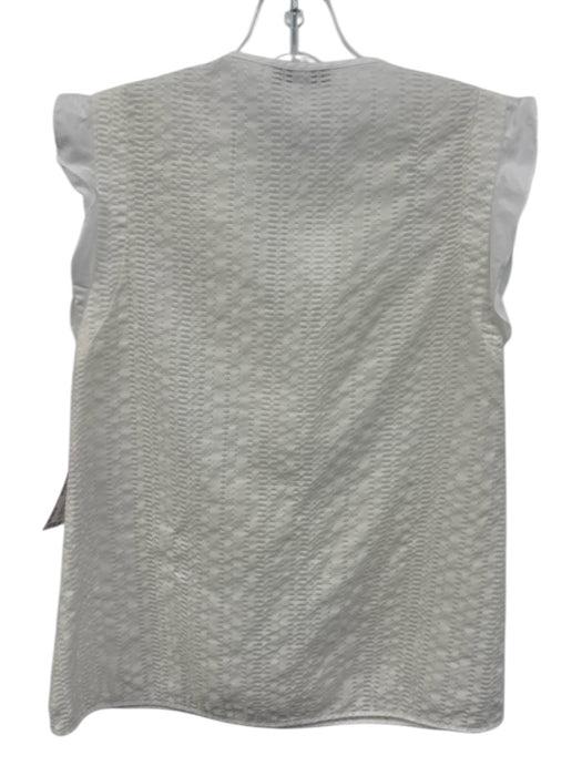 Emilio Pucci Size Est Small White Cotton Ruffle Cap Sleeve Cut Out Tie Neck Top White / Est Small