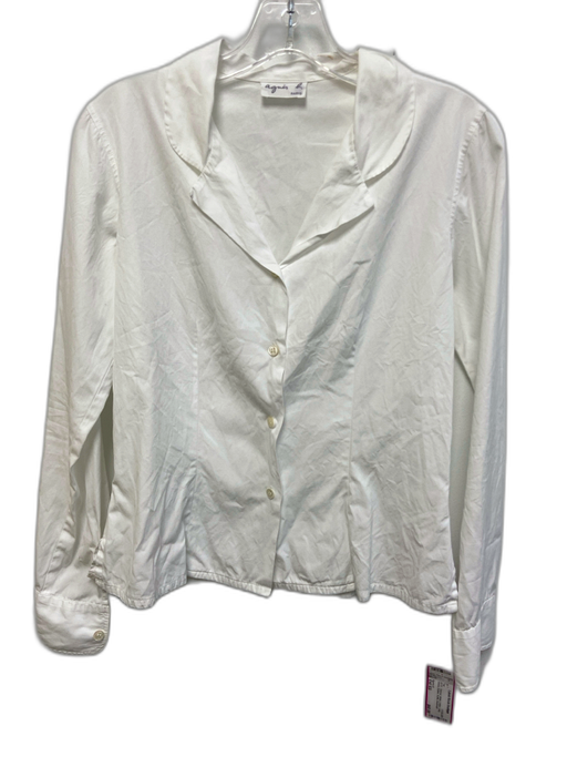 Agnes B Size Est XS White Cotton Long Sleeve Button Ruffle Top White / Est XS