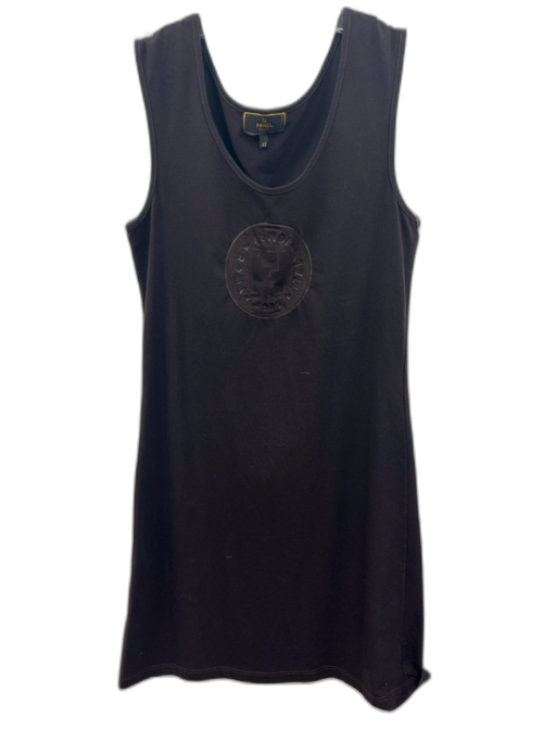 Fendi Size 42 Chocolate Brown Cotton Blend Crew Neck Sleeveless Logo Dress Chocolate Brown / 42