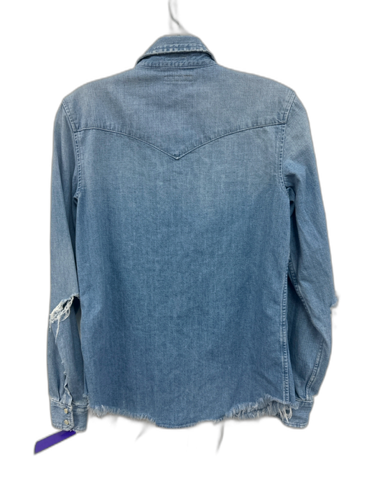 Mother Size S Light Wash Cotton Distressed Button Close Front Pockets Jacket Light Wash / S
