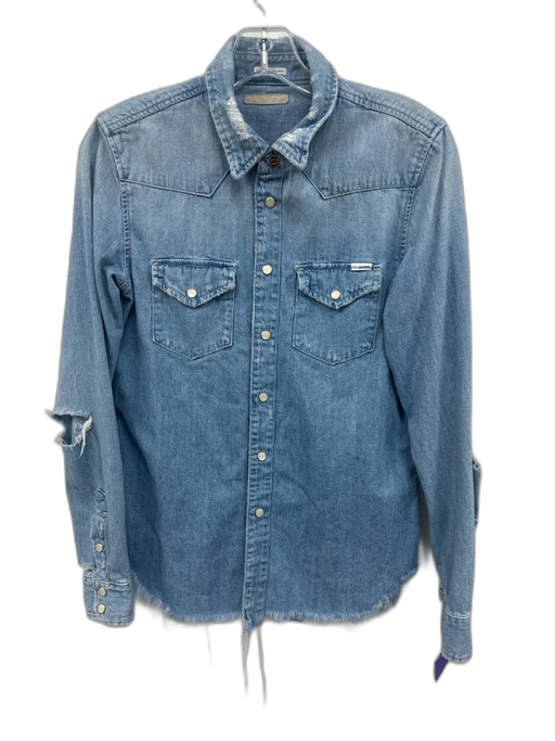 Mother Size S Light Wash Cotton Distressed Button Close Front Pockets Jacket Light Wash / S