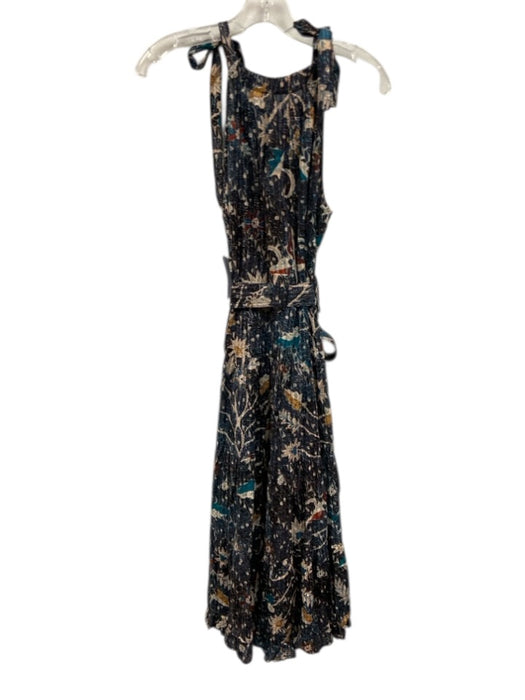 Ulla Johnson Size 2 navy blue & multi Cotton Blend Abstract Print Tiered Dress navy blue & multi / 2
