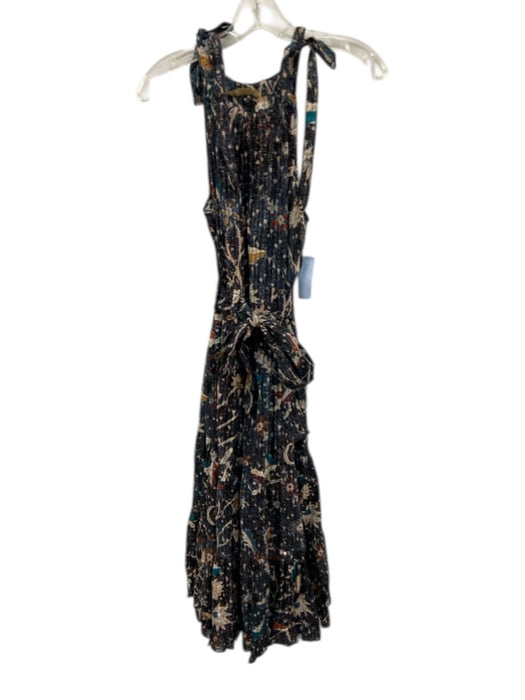 Ulla Johnson Size 2 navy blue & multi Cotton Blend Abstract Print Tiered Dress navy blue & multi / 2