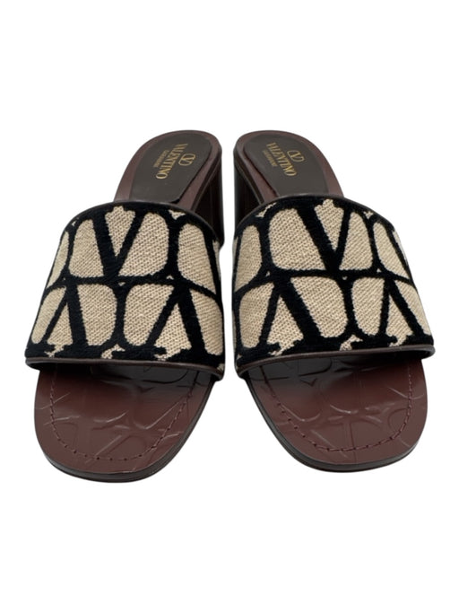 Valentino Garavani Shoe Size 39 Beige & Black textile upper Logo Band Sandals Beige & Black / 39