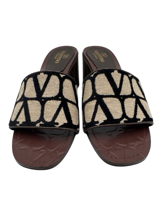 Valentino Garavani Shoe Size 39 Beige & Black textile upper Logo Band Sandals Beige & Black / 39