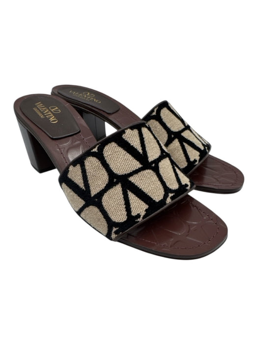 Valentino Garavani Shoe Size 39 Beige & Black textile upper Logo Band Sandals Beige & Black / 39